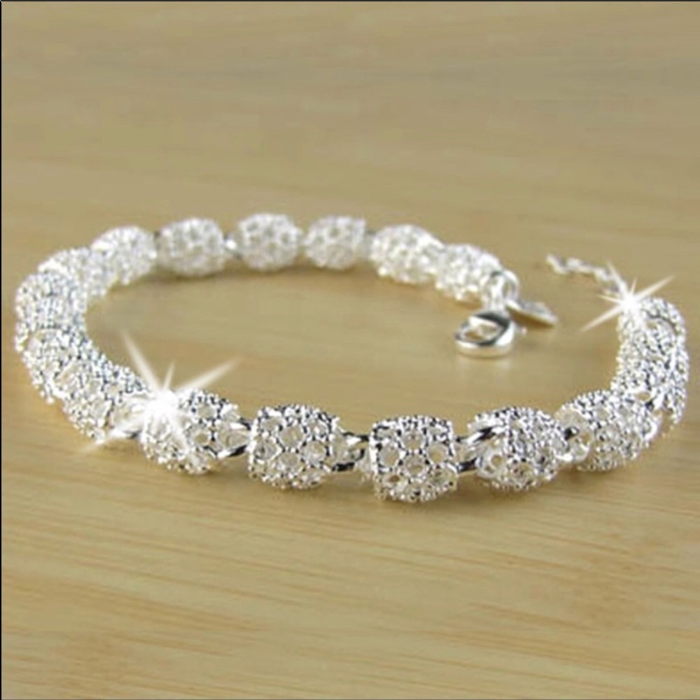 Hollow silver plated bead bracelet